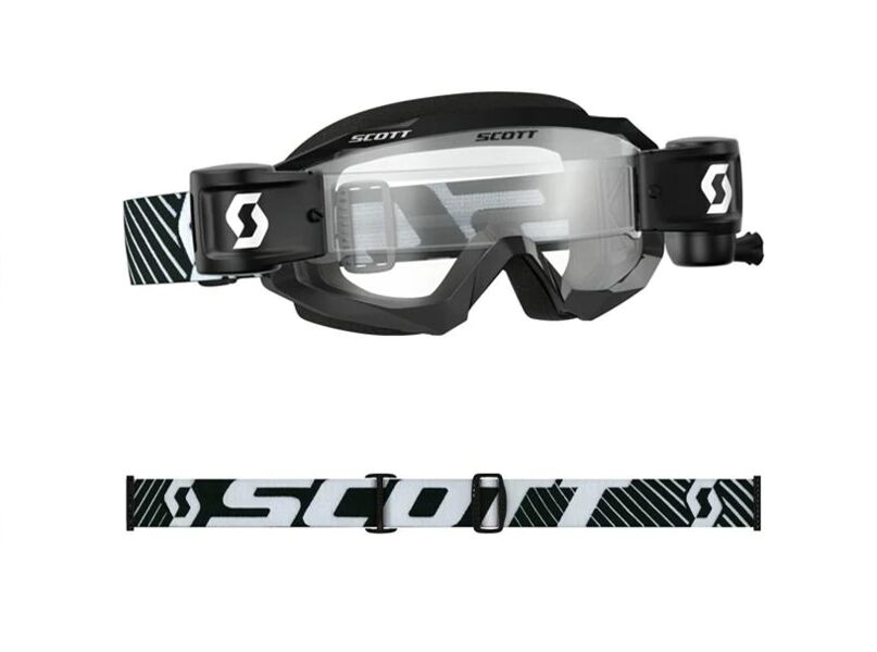 SCOTT HUSTLE MX WFS brilles motokrosam ar ruļļiem, melns/balts